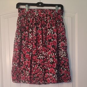 White House Black Market Red and Pink Floral A-Line Skirt